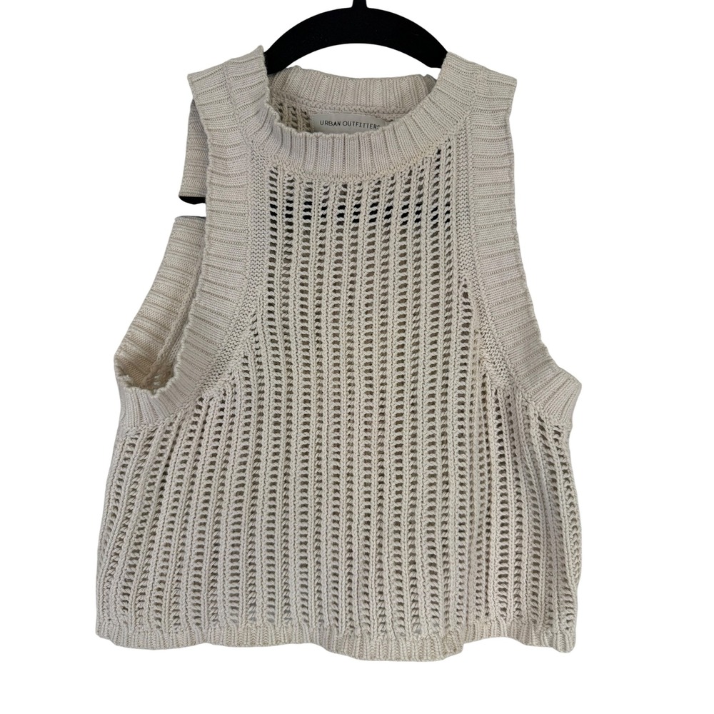 Urban Outfitters Cream Open Stitch Knit Cropped Sleeveless Sweater Top XS